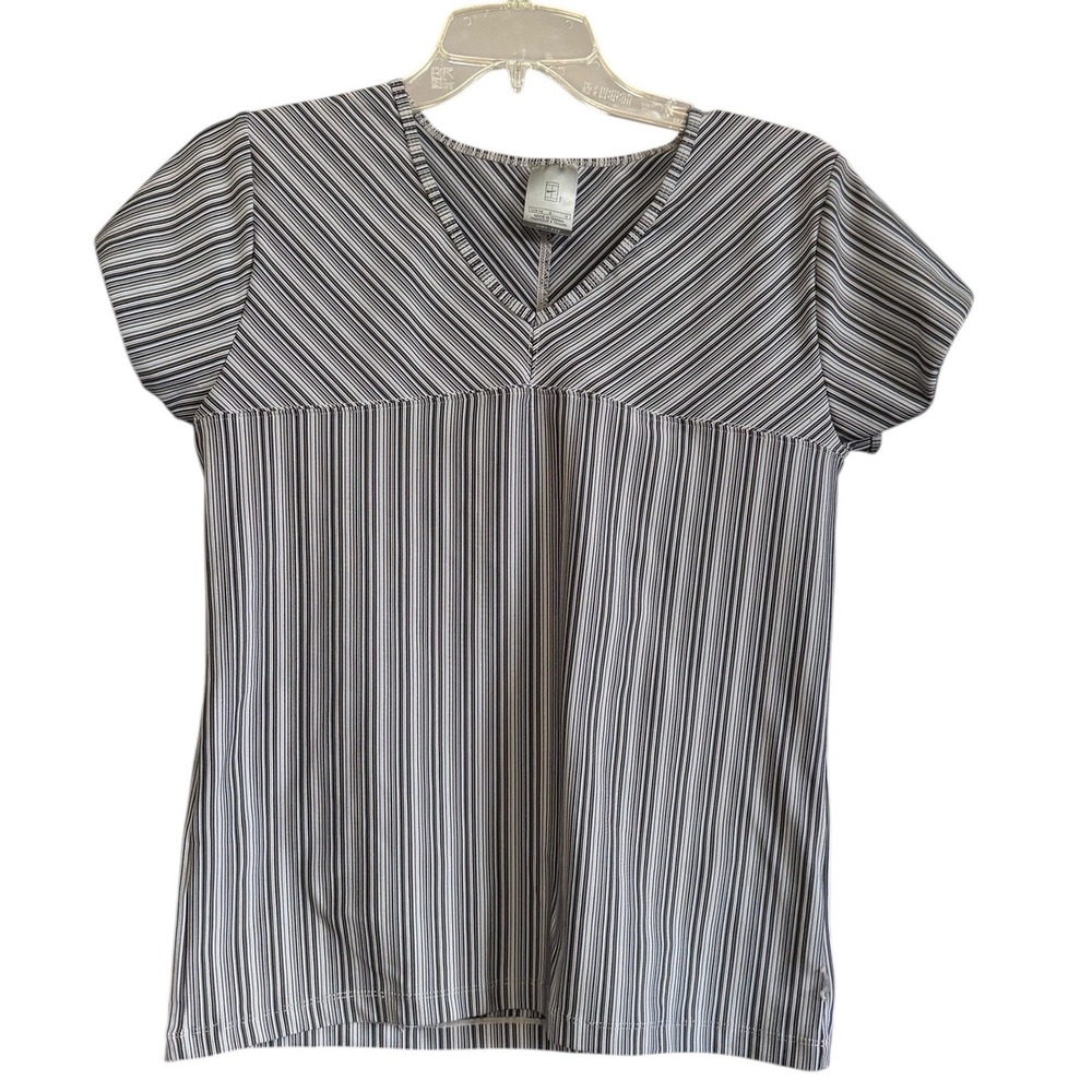 Nike Court Dri-FIT Striped Tennis Top Womens Large Black White V-Neck Shirt